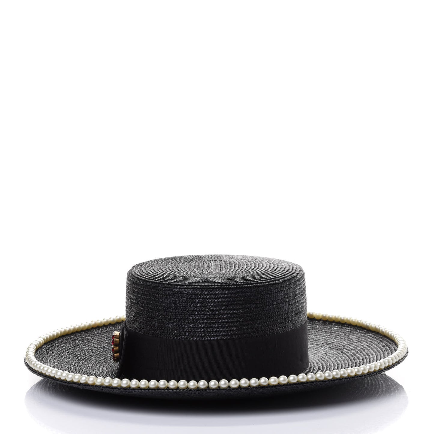 Straw Pearl Embellished Notte Hat M 57 Black