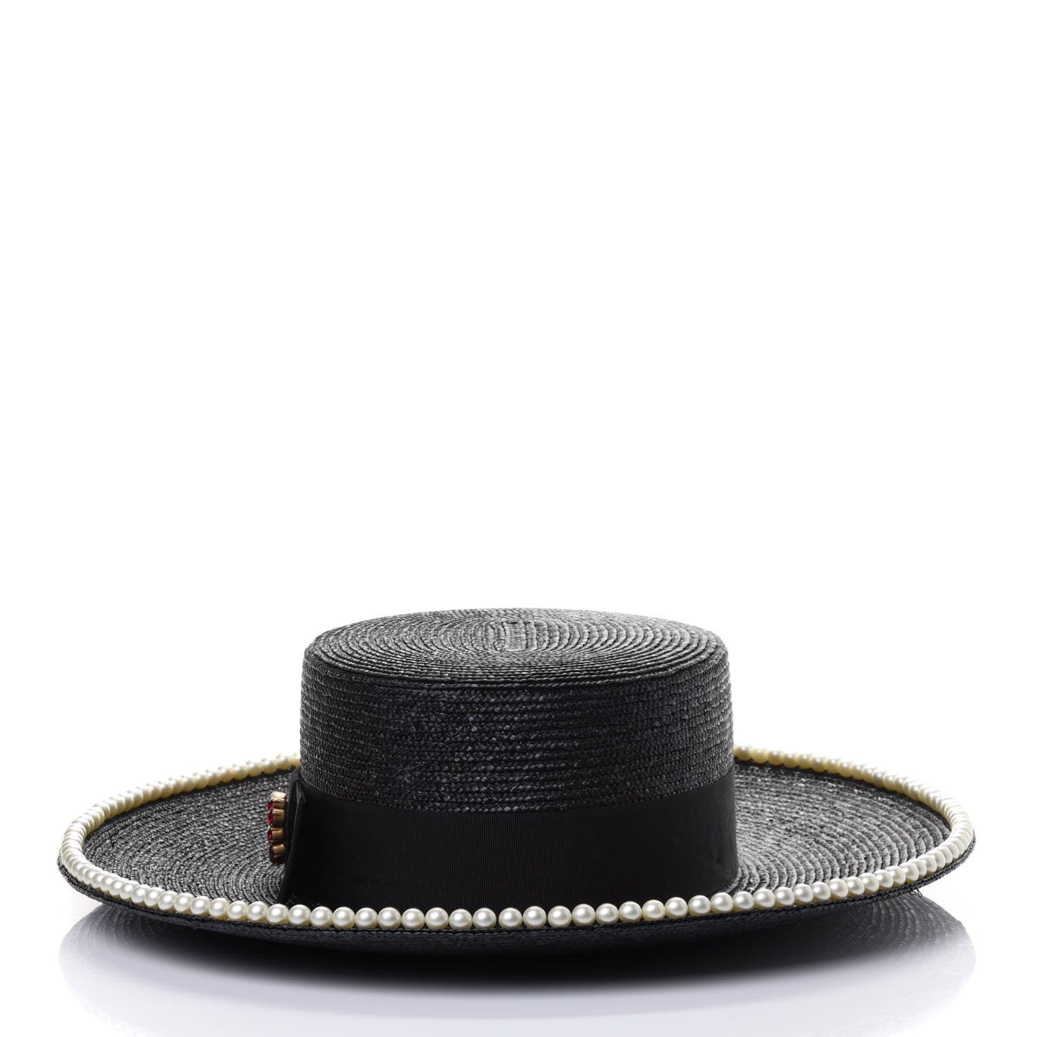 Gucci Straw Pearl Embellished Notte Hat M 57 Black 2 of 4