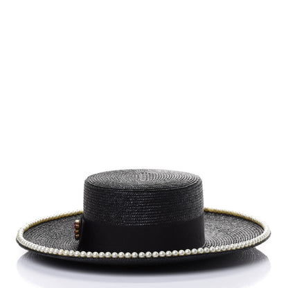Gucci Straw Pearl Embellished Notte Hat M 57 Black 2 of 4