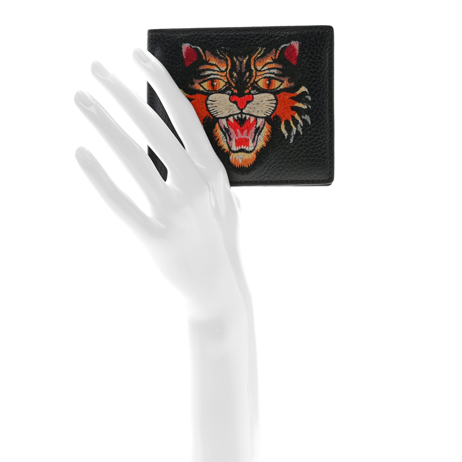 Gucci Grained Calfskin Angry Cat Bi-Fold Wallet Black 2 of 7