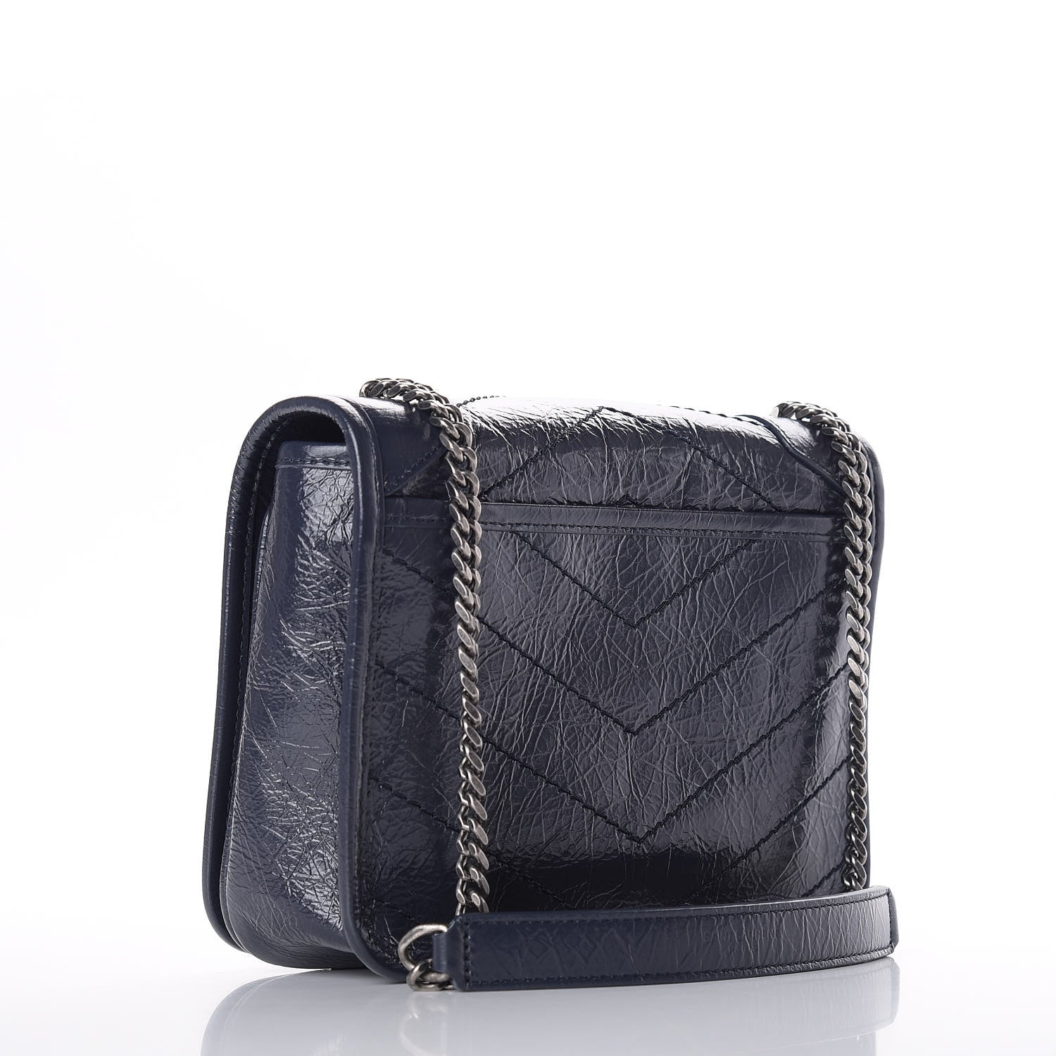 Saint Laurent Crinkled Calfskin Matelasse Monogram Niki Chain Wallet Deep Marine 2 of 10