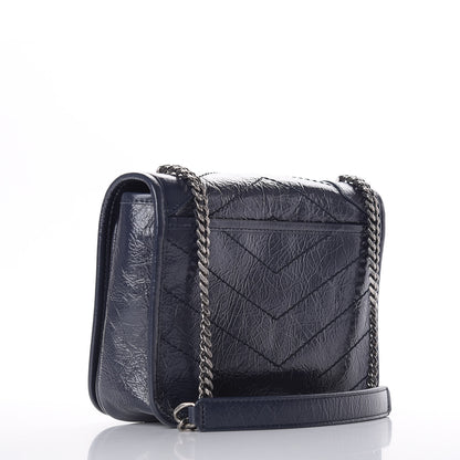 Saint Laurent Crinkled Calfskin Matelasse Monogram Niki Chain Wallet Deep Marine 2 of 10