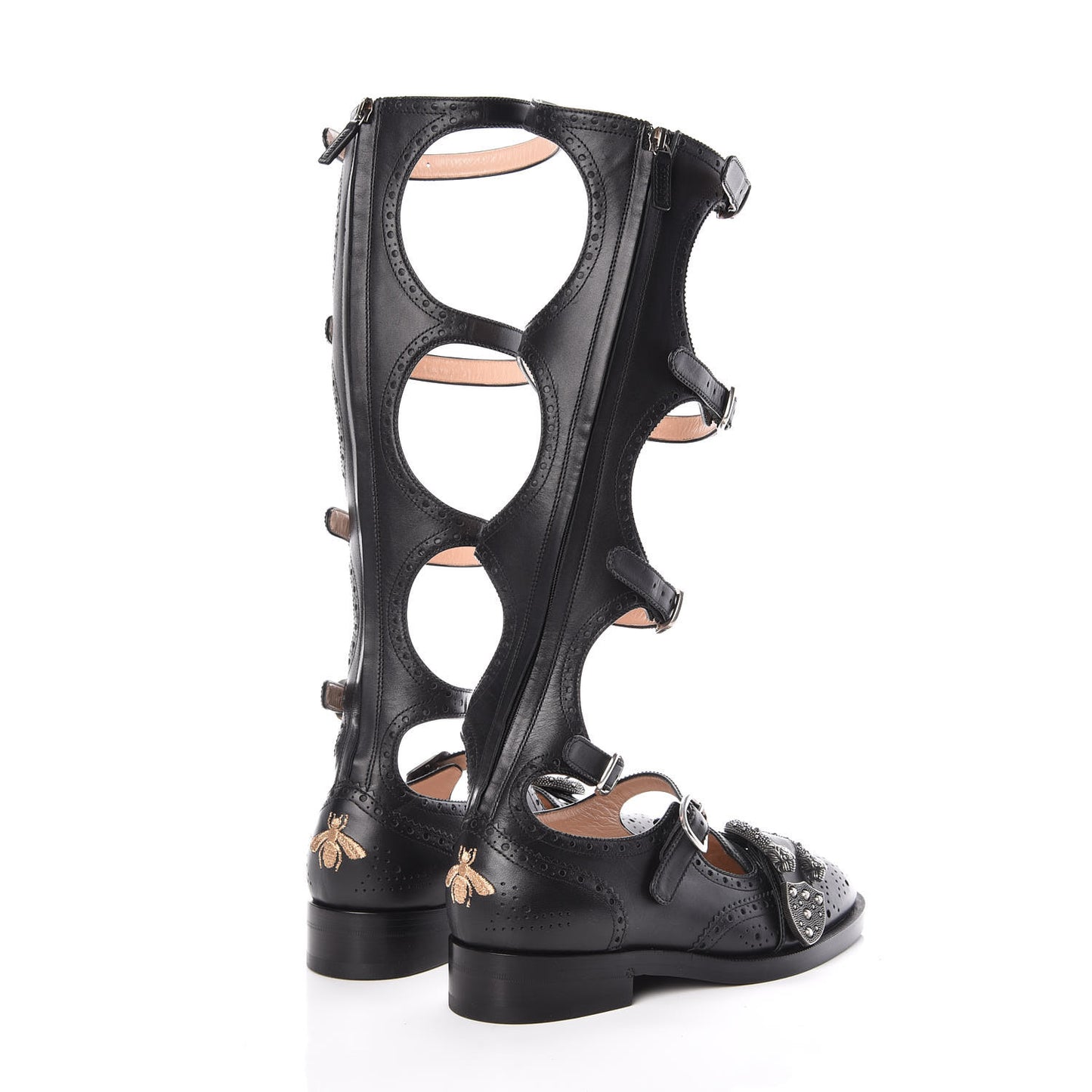 Calfskin Queercore Brogue Knee High Boots 37 Black