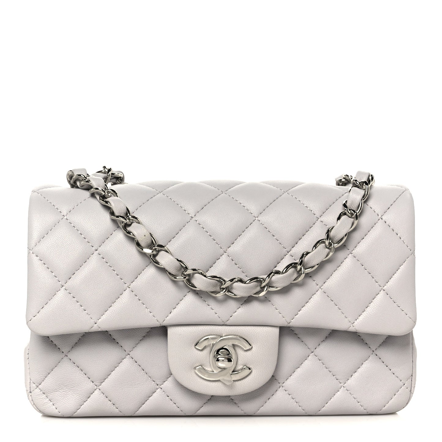 Lambskin Quilted Mini Rectangular Flap Grey