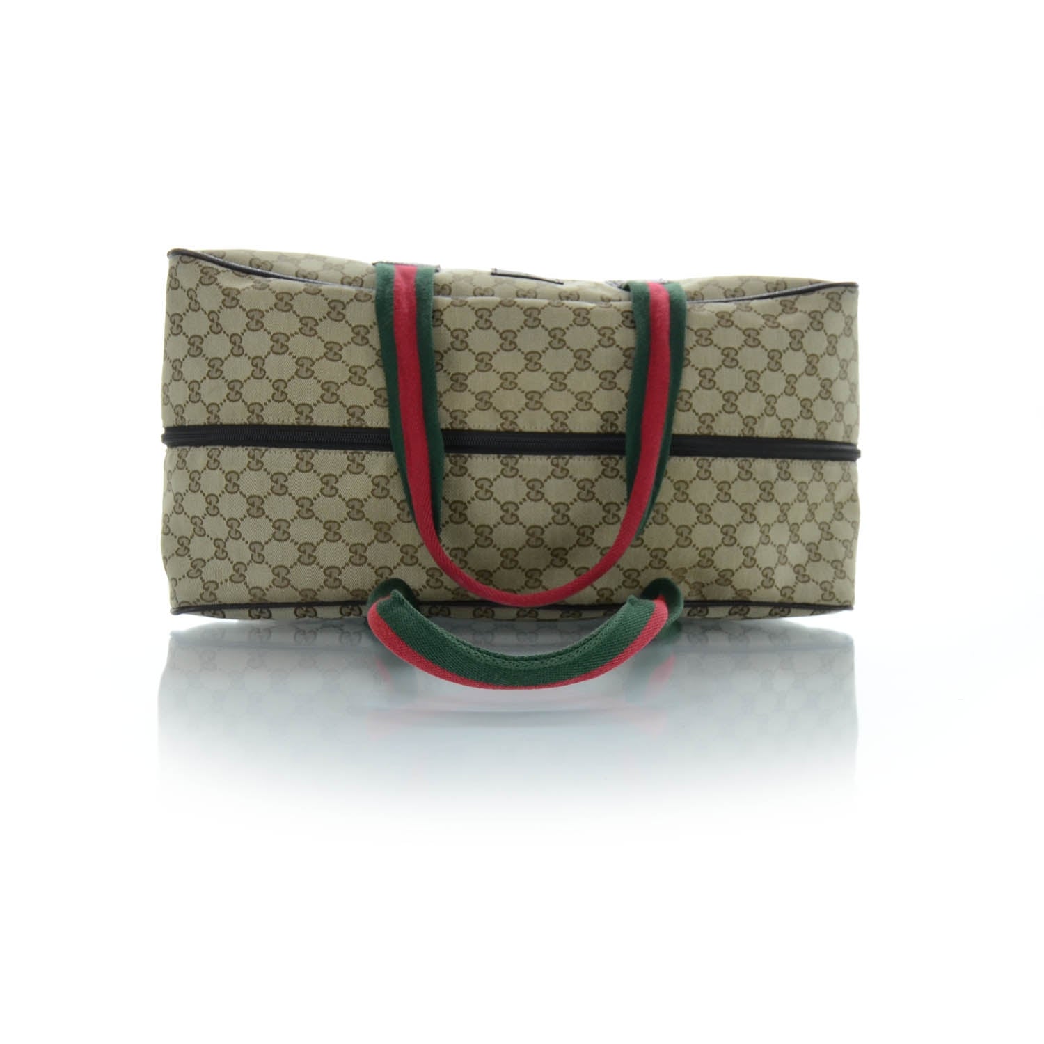 Gucci GG Monogram Web Large Collapsible Carry On Duffle Beige Brown 3 of 11