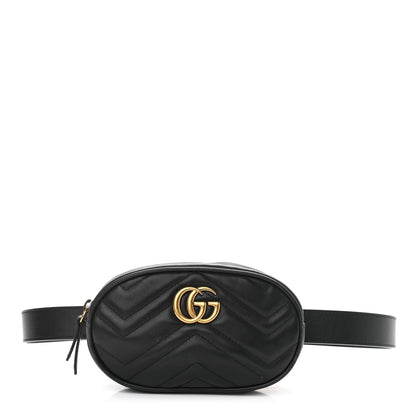 Gucci Calfskin Matelasse GG Marmont Belt Bag 95 38 Black 1 of 15