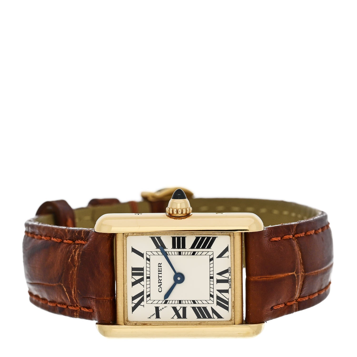Cartier 18K Yellow Gold Alligator 22mm Tank Louis Quartz Watch Brown 2 of 5