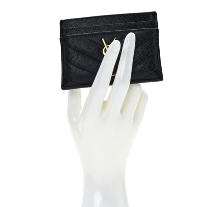 Saint Laurent Grain De Poudre Matelasse Chevron Monogram Credit Card Case Black 2 of 7