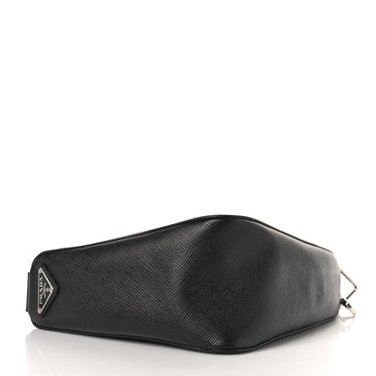 Prada Saffiano Cuir Triangle Logo Embossed Triangle Shoulder Bag Black 4 of 7