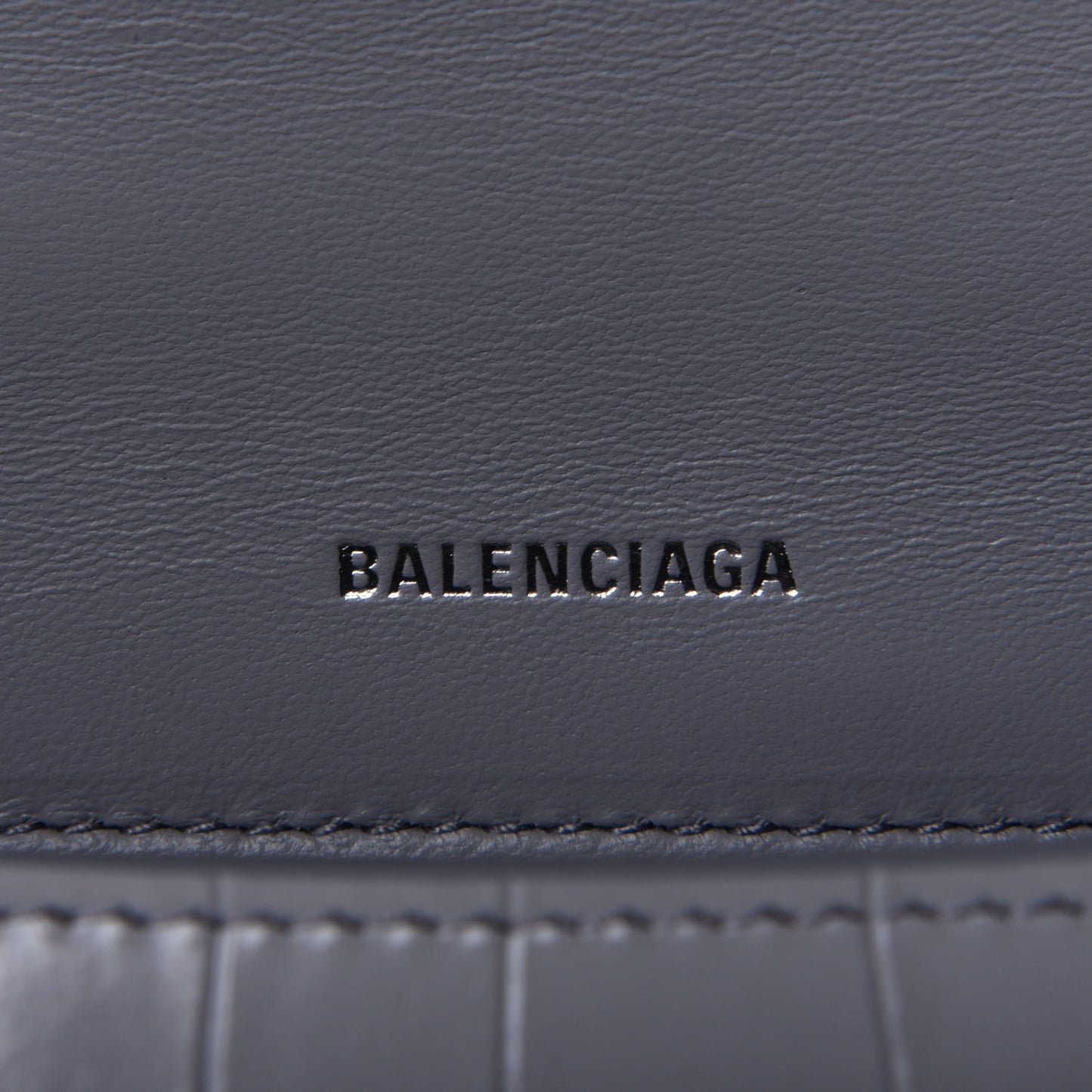 Shiny Calfskin Crocodile Embossed Small Hourglass Top Handle Bag Balenciaga Grey