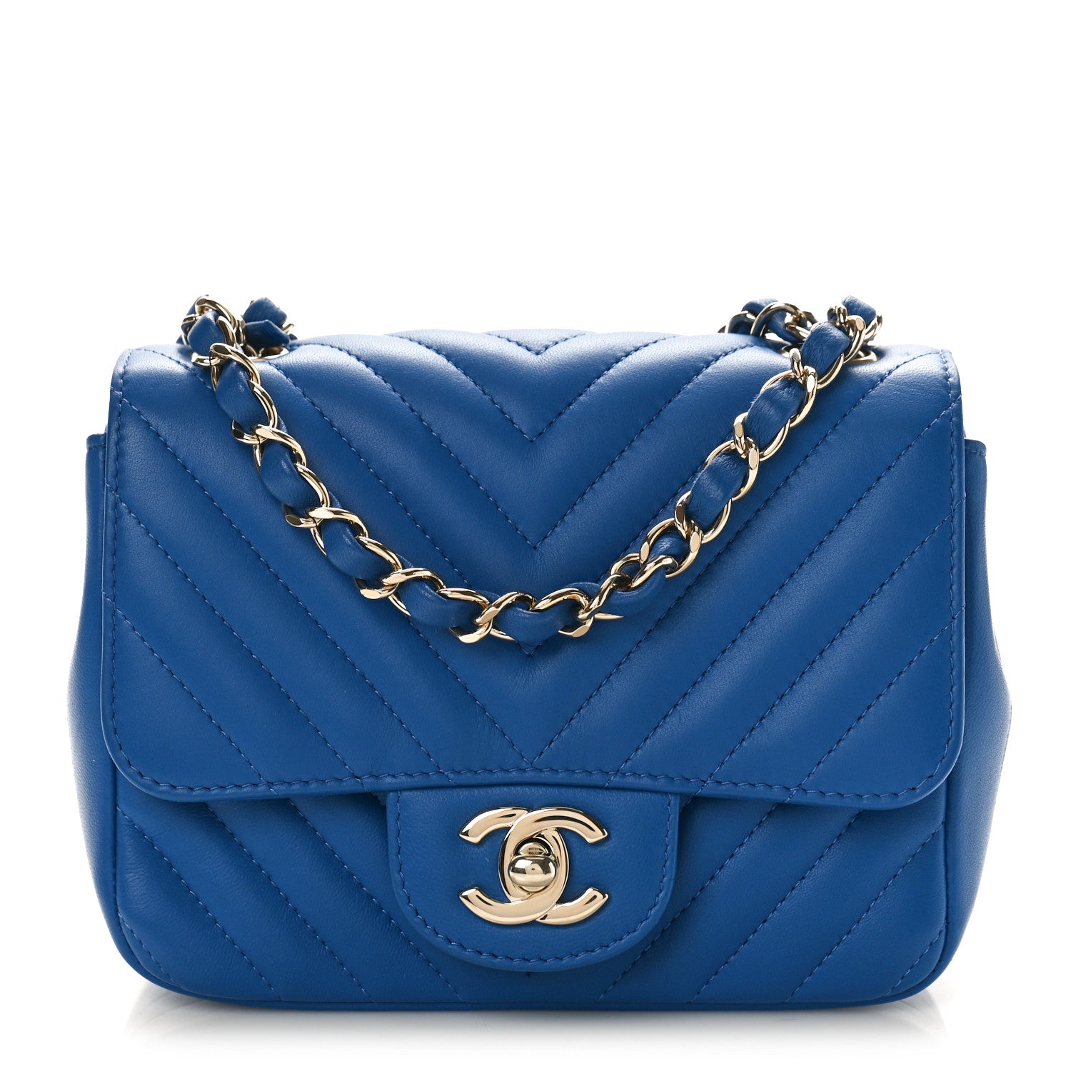 Chanel Lambskin Chevron Quilted Mini Square Flap Blue 1 of 9