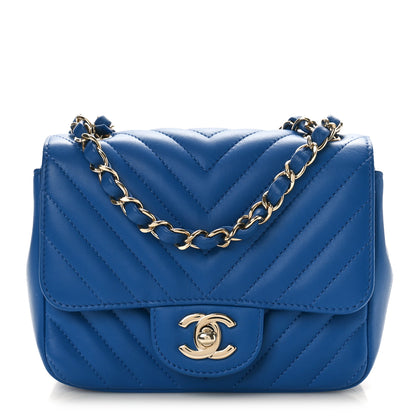 Chanel Lambskin Chevron Quilted Mini Square Flap Blue 1 of 9