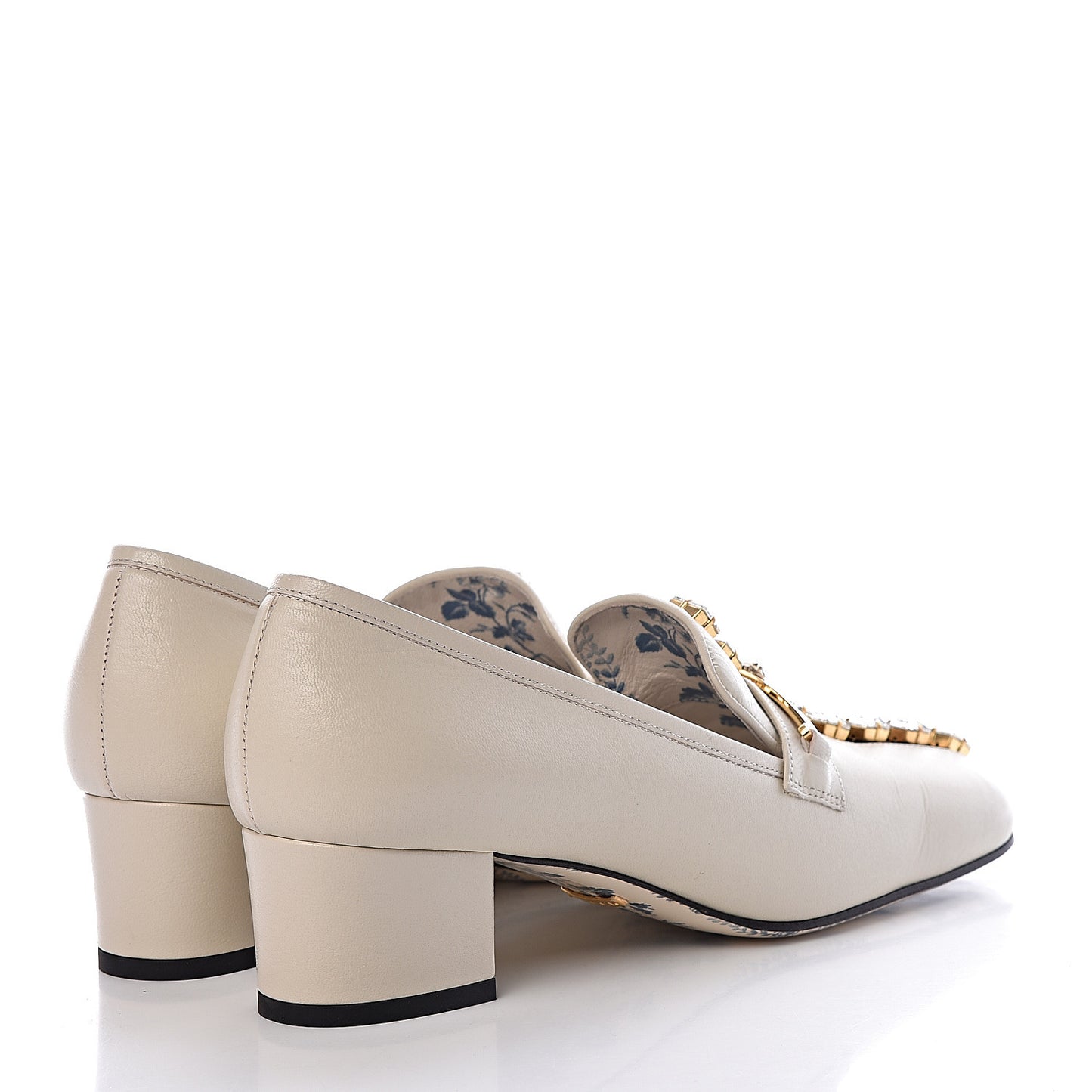Goatskin Crystal Mid-Heel Loafer Pumps 38 Ivory