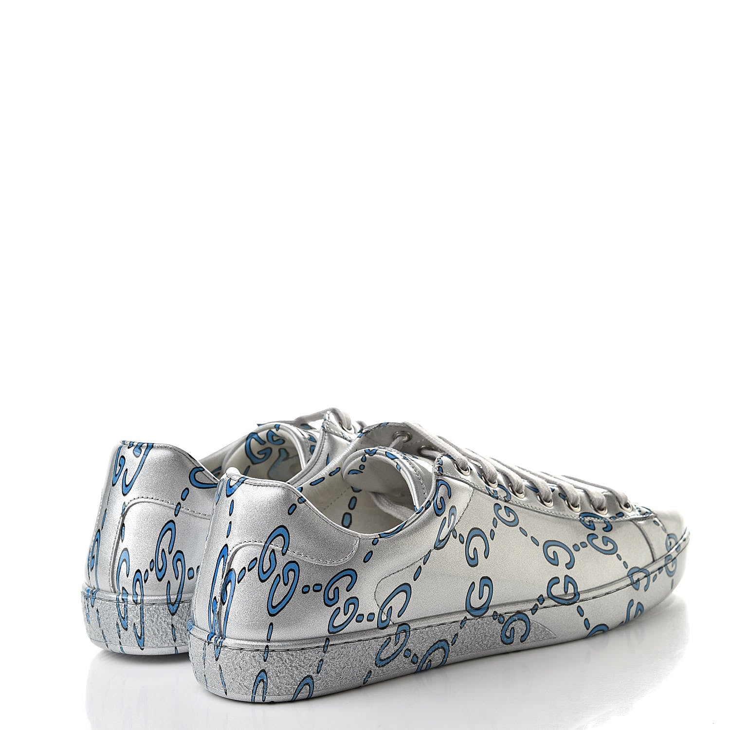 Gucci Miro Rubber Wax GucciGhost Print Mens New Ace Sneakers 8 Silver 4 of 10