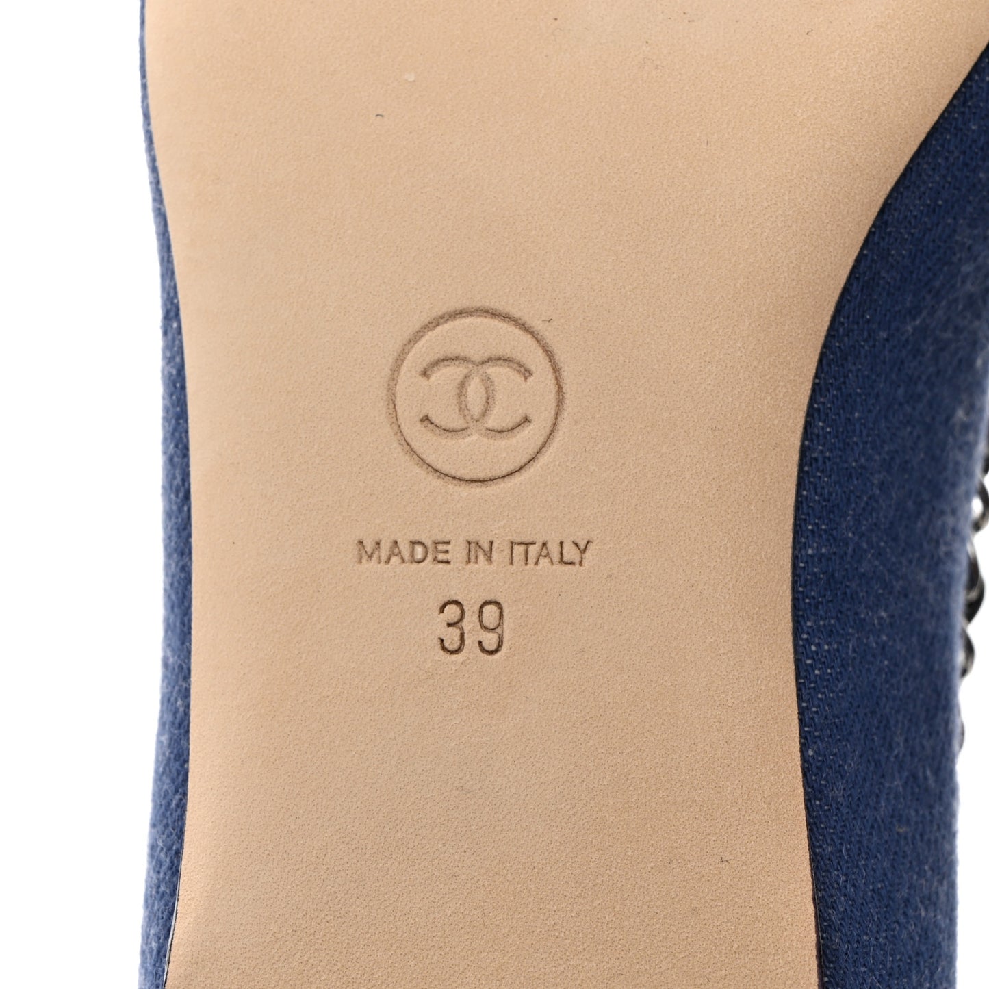 Fabric Grosgrain Chain Cap Toe Flats 39 Blue Black