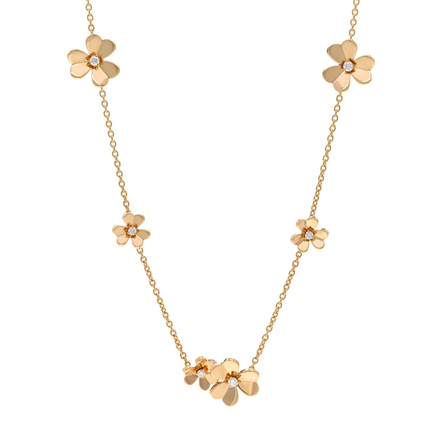 18K Yellow Gold Diamond Frivole 9 Flowers Necklace