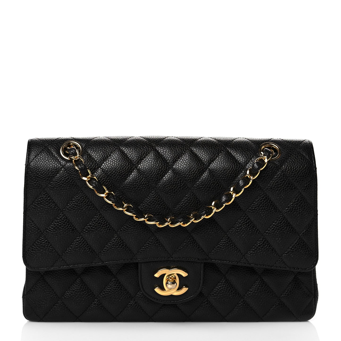 Caviar Quilted Medium Double Flap Black