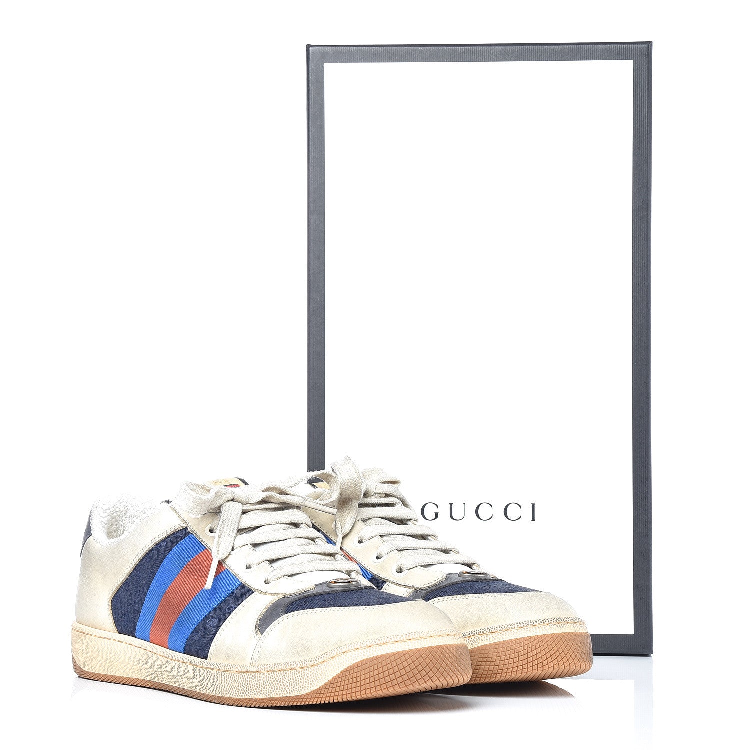 Gucci Nubuck Mini GG Monogram Web Mens Screener Sneakers 8 London Blue Dusty Milk 14 of 14