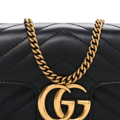 Gucci Calfskin Matelasse Super Mini GG Marmont Shoulder Bag Black 7 of 9