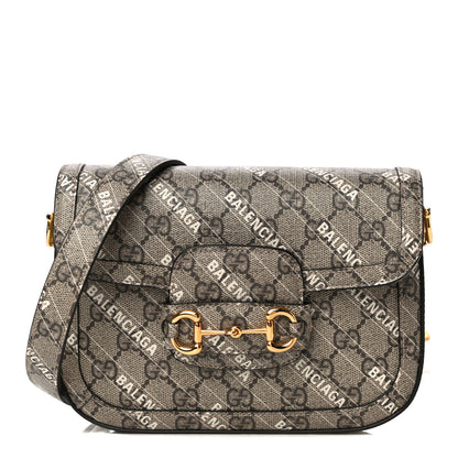 Gucci X BALENCIAGA GG Supreme Monogram Web Logo Print Mini Horsebit 1955 Shoulder Bag Beige Ebony 4 of 15