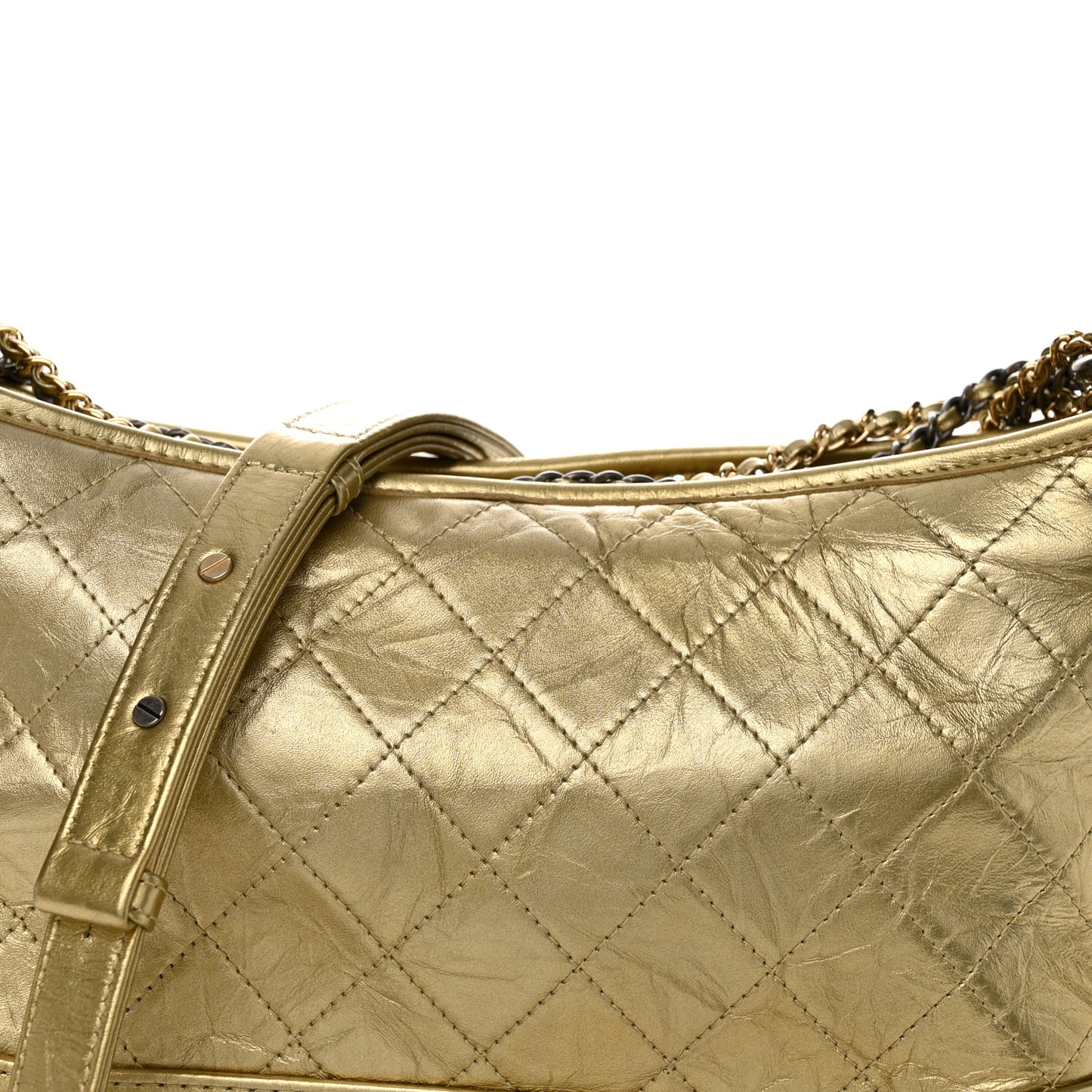 Metallic Aged Calfskin Quilted Medium Gabrielle Gold