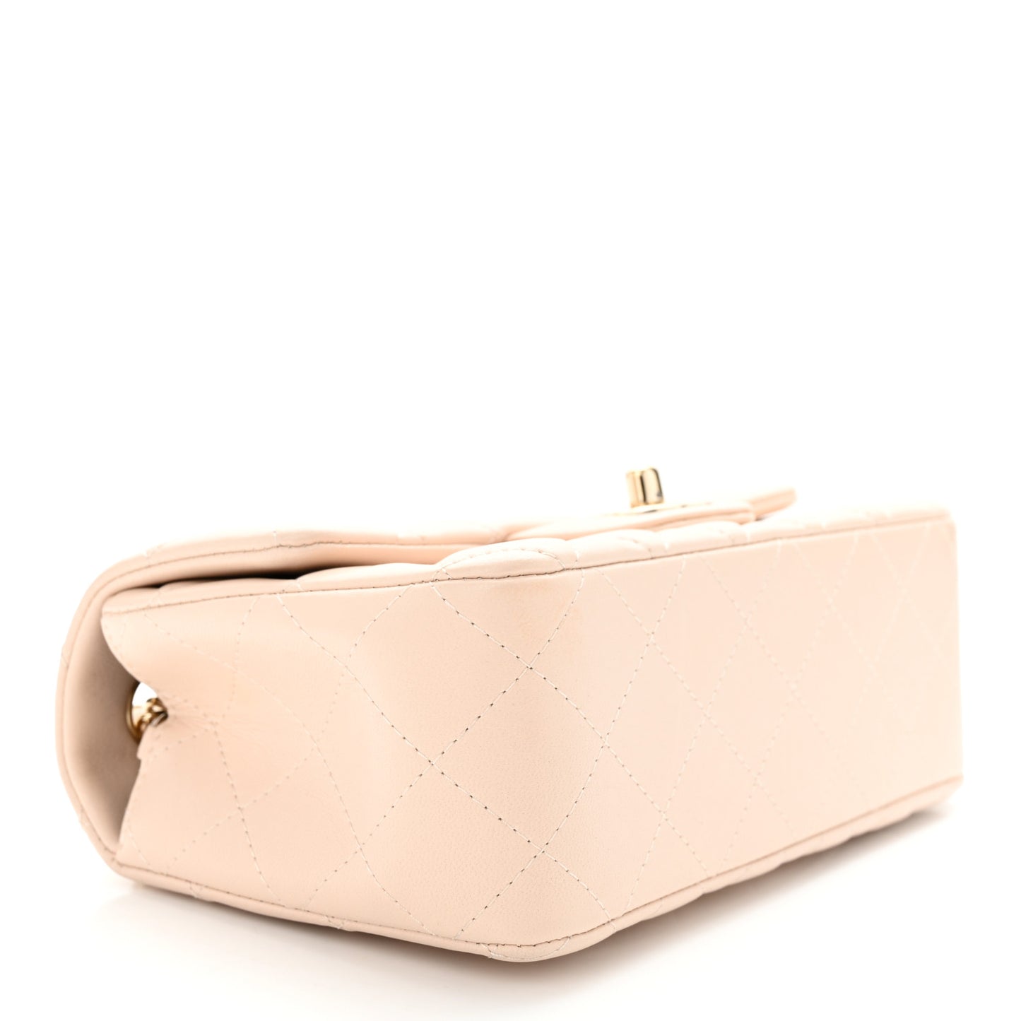 Lambskin Quilted Mini Rectangular Flap Light Beige