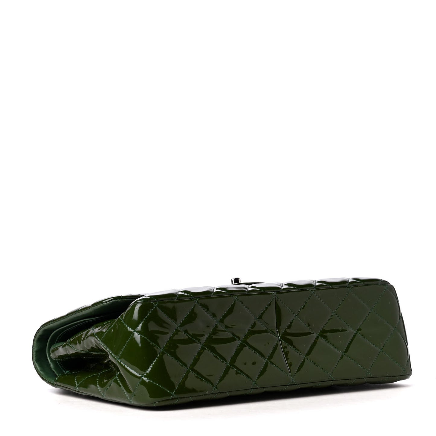 Patent Calfskin Quilted Jumbo Double Flap Green