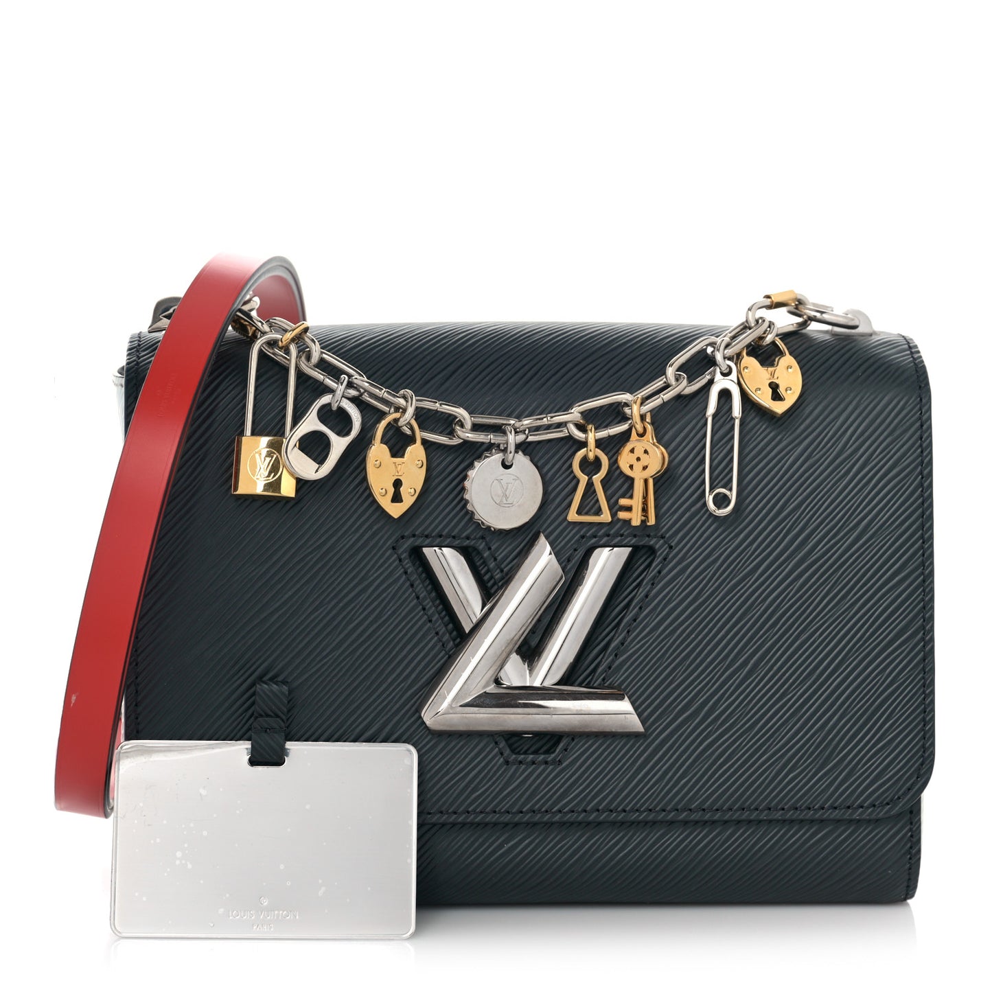 Epi Love Lock Charm Twist Shoulder Bag MM Black White