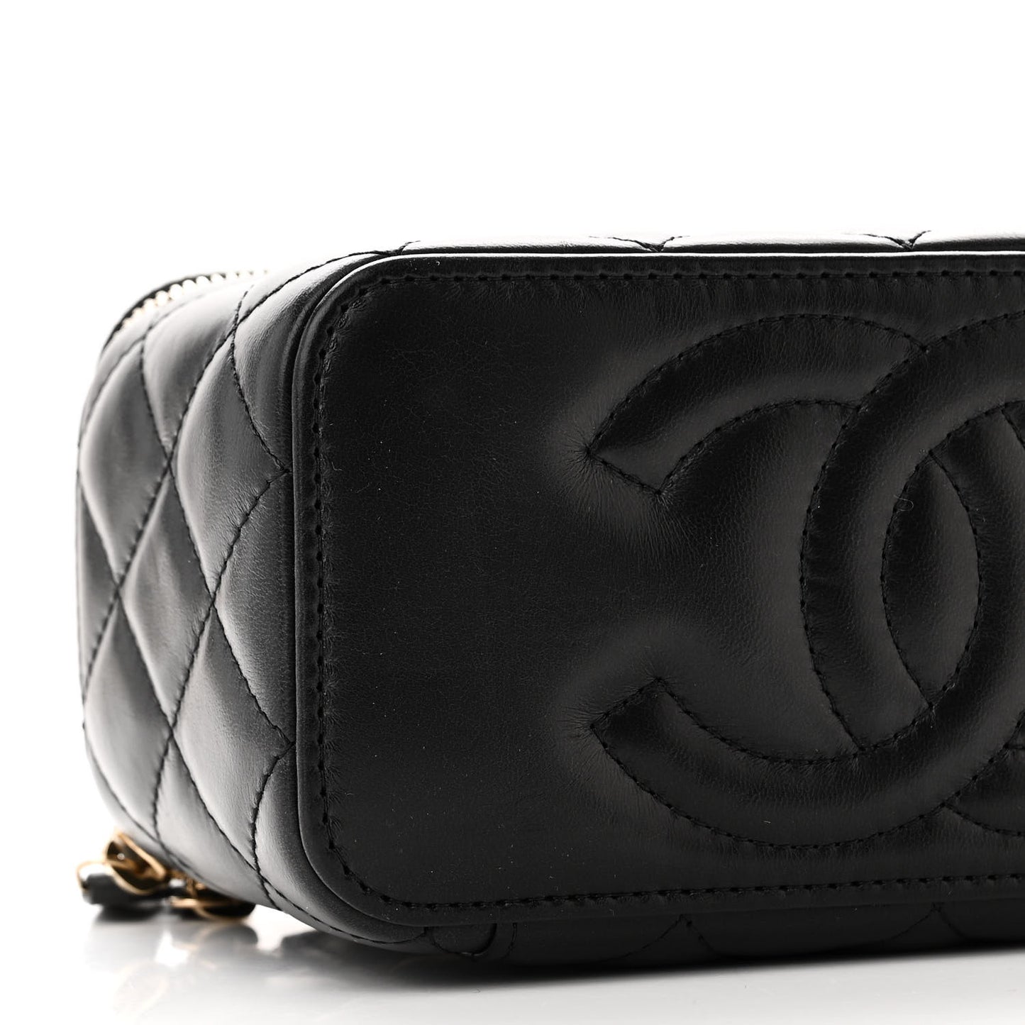 Lambskin Quilted Small Pillow Crush Vanity Case With Chain Black