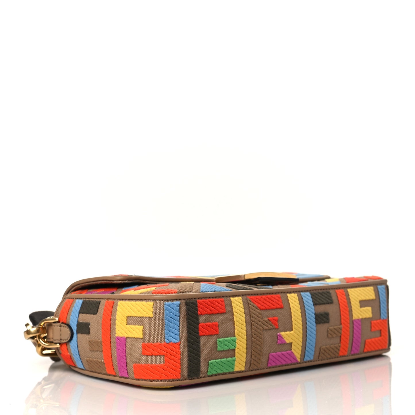 Canvas Vitello King FF Multicolor Embroidered Baguette Multicolor Cuoio