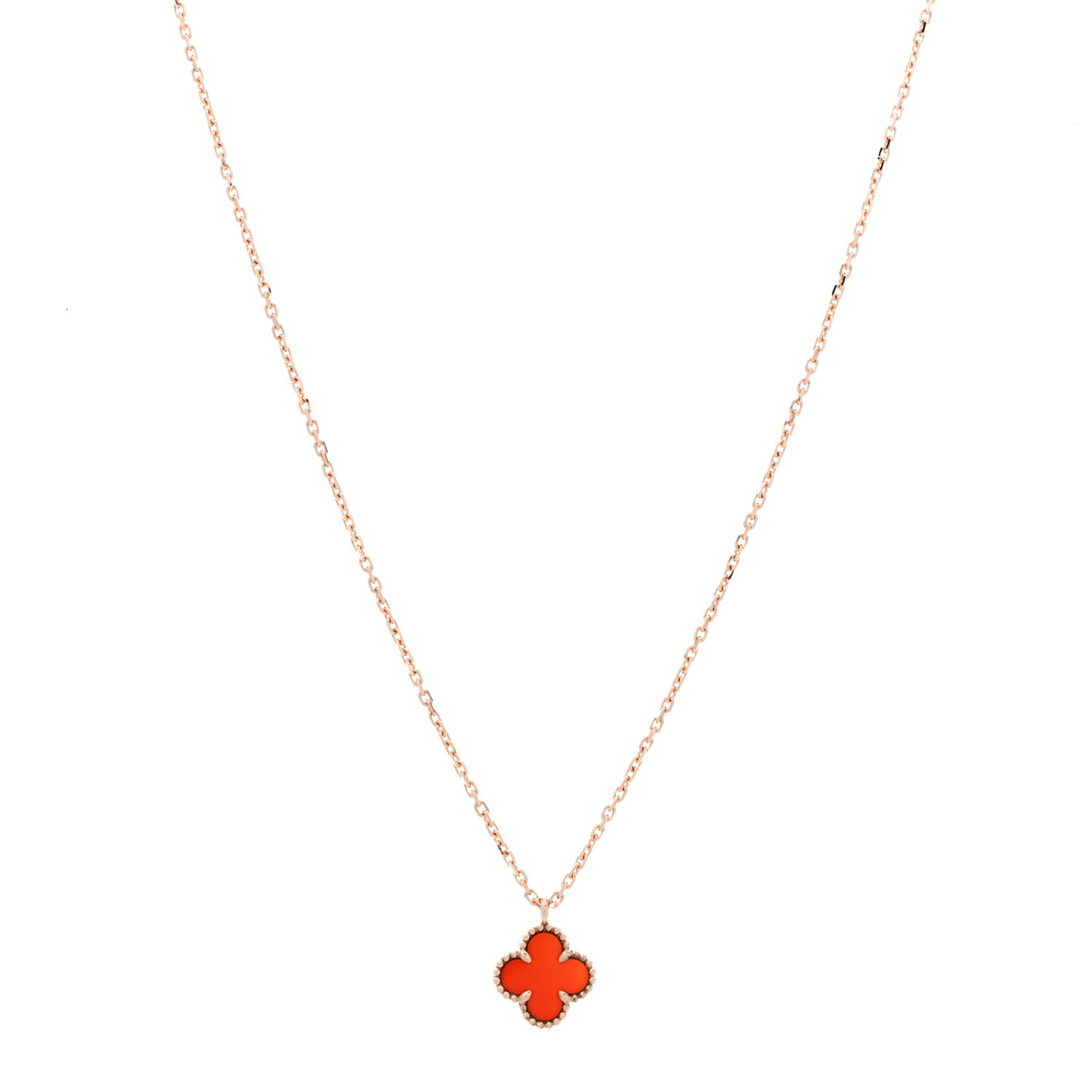 18K Rose Gold Carnelian Sweet Alhambra Pendant Necklace