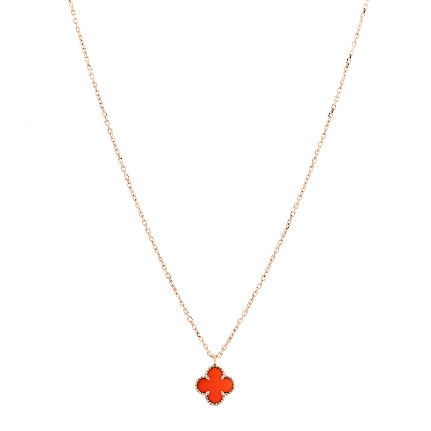 Van Cleef & Arpels 18K Rose Gold Carnelian Sweet Alhambra Pendant Necklace 1 of 7