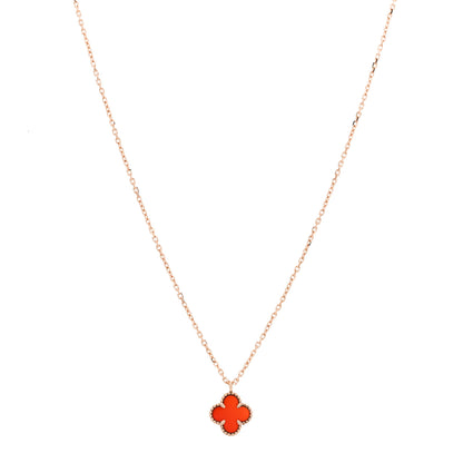 Van Cleef & Arpels 18K Rose Gold Carnelian Sweet Alhambra Pendant Necklace 1 of 7