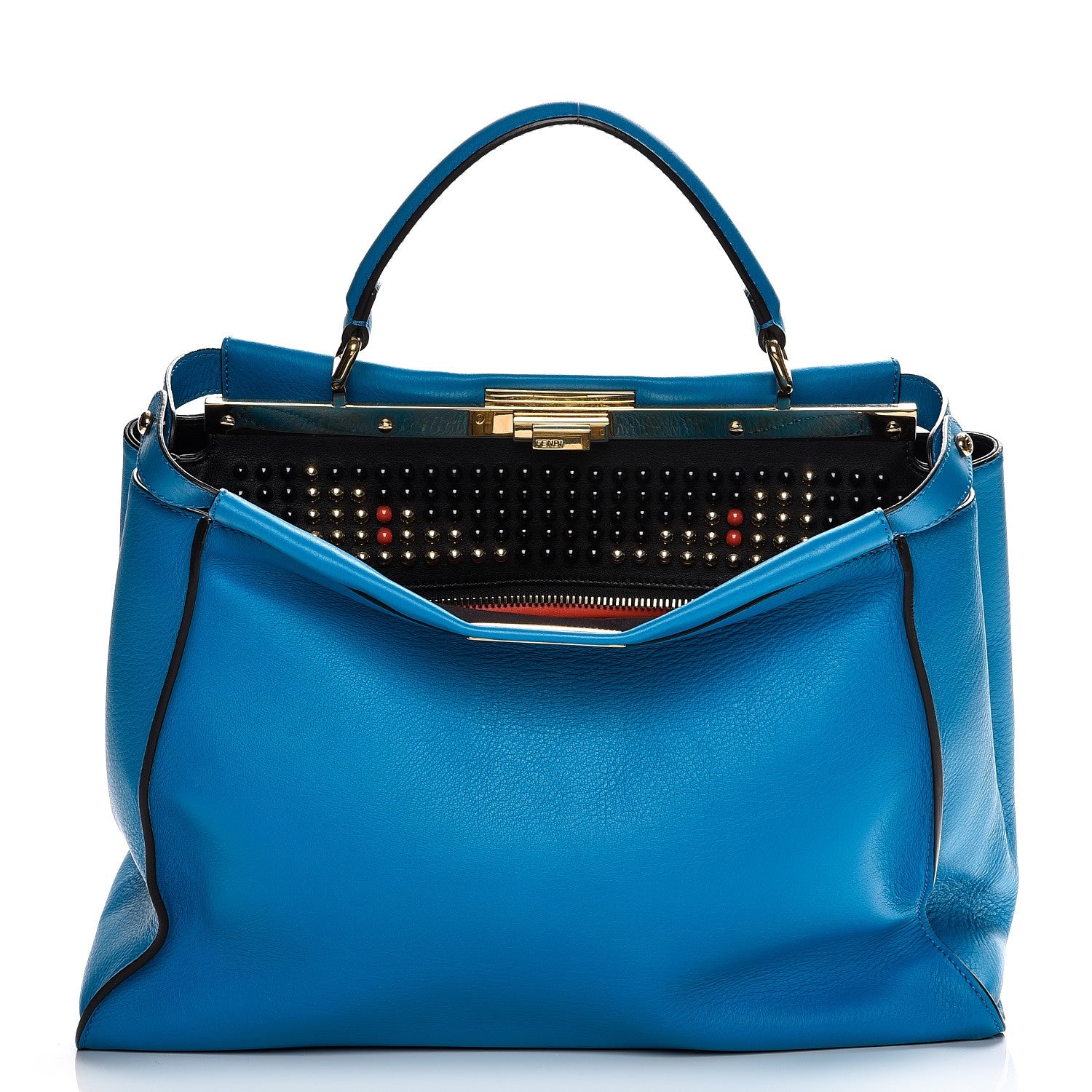 Fendi Vitello Seta Studded Monster Eyes Large Peekaboo Iconic Satchel Blue Royal Black Multicolor 1 of 11
