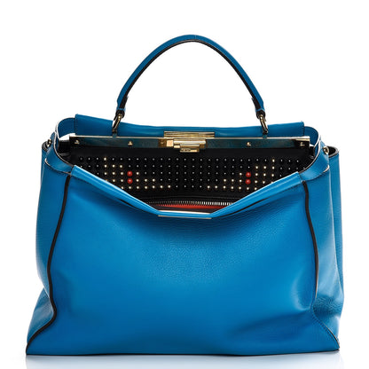 Fendi Vitello Seta Studded Monster Eyes Large Peekaboo Iconic Satchel Blue Royal Black Multicolor 1 of 11