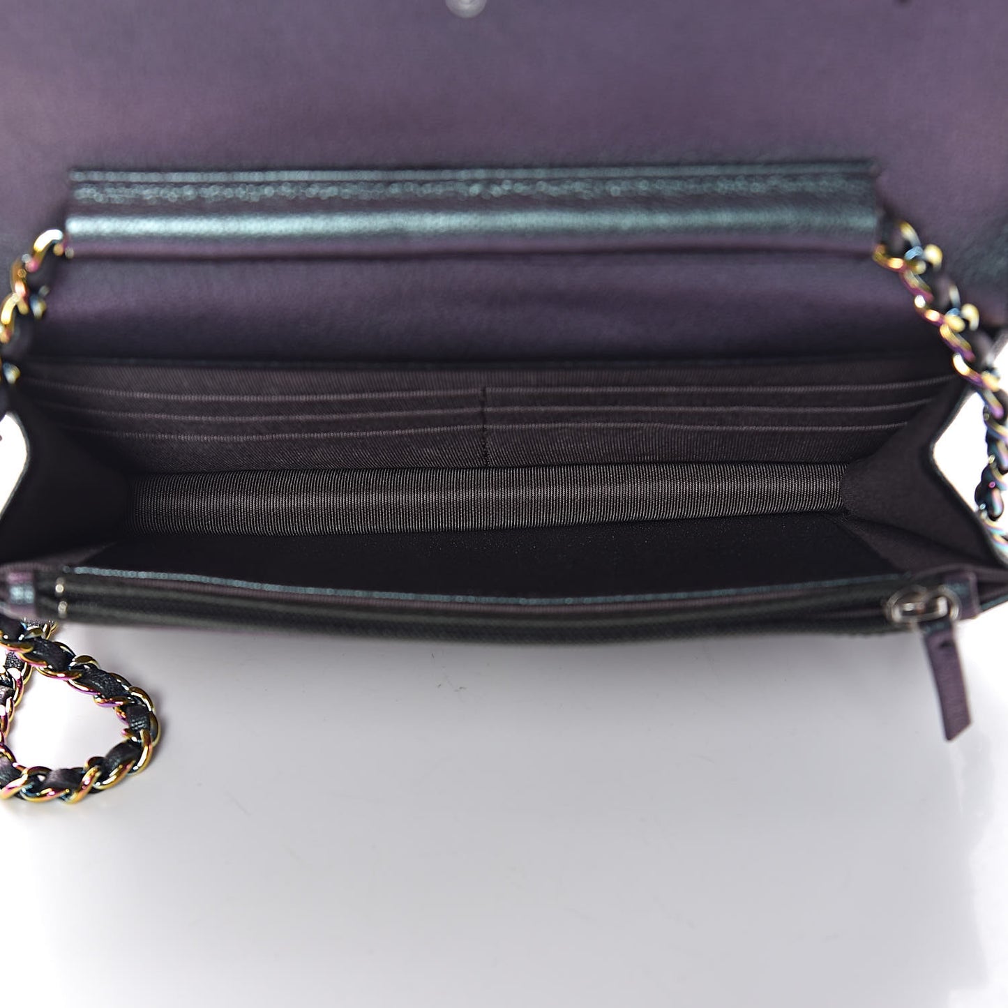 Iridescent Goatskin Quilted Wallet On Chain WOC Purple