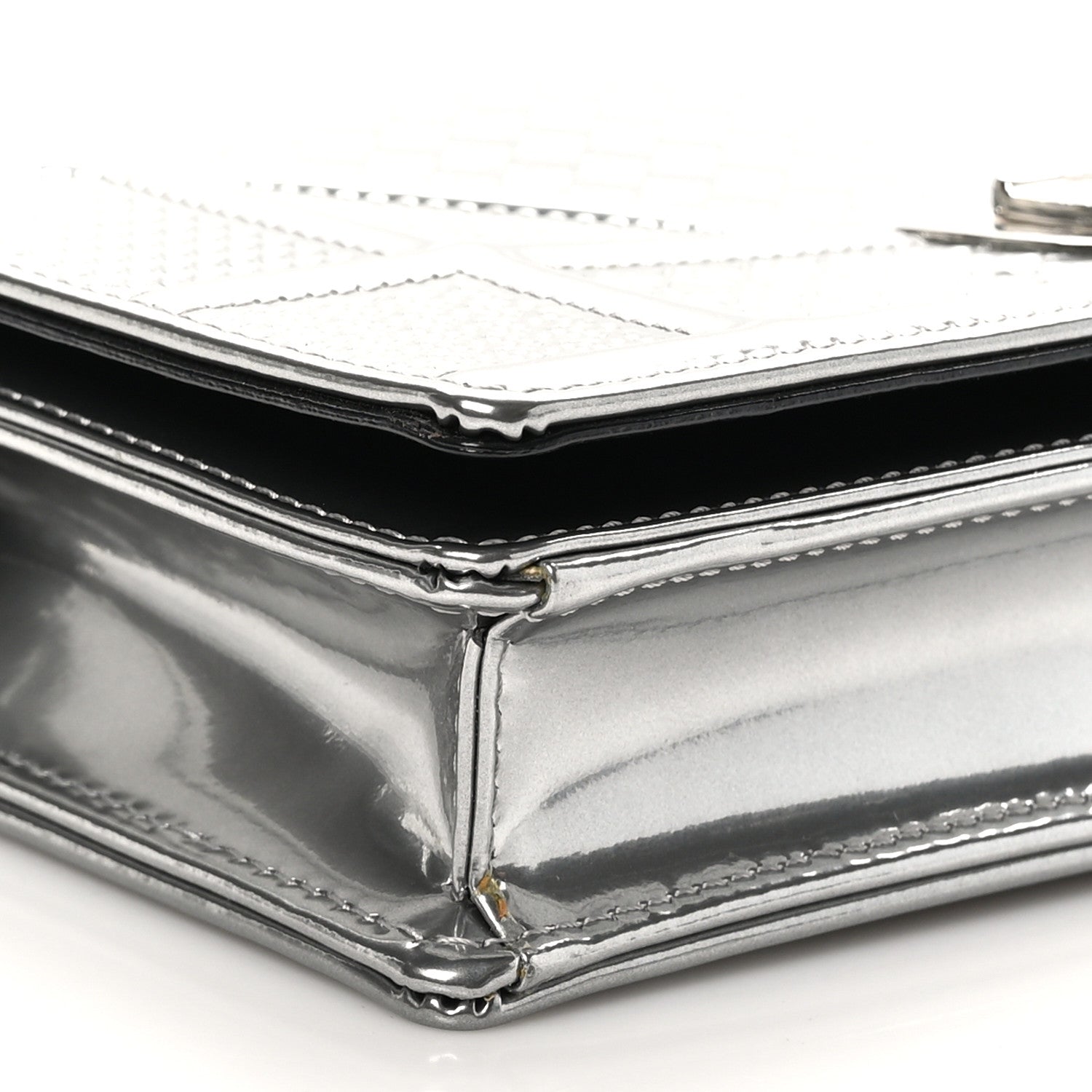 Christian Dior Metallic Patent Micro-Cannage Diorama Wallet on Chain Pouch Silver 8 of 9