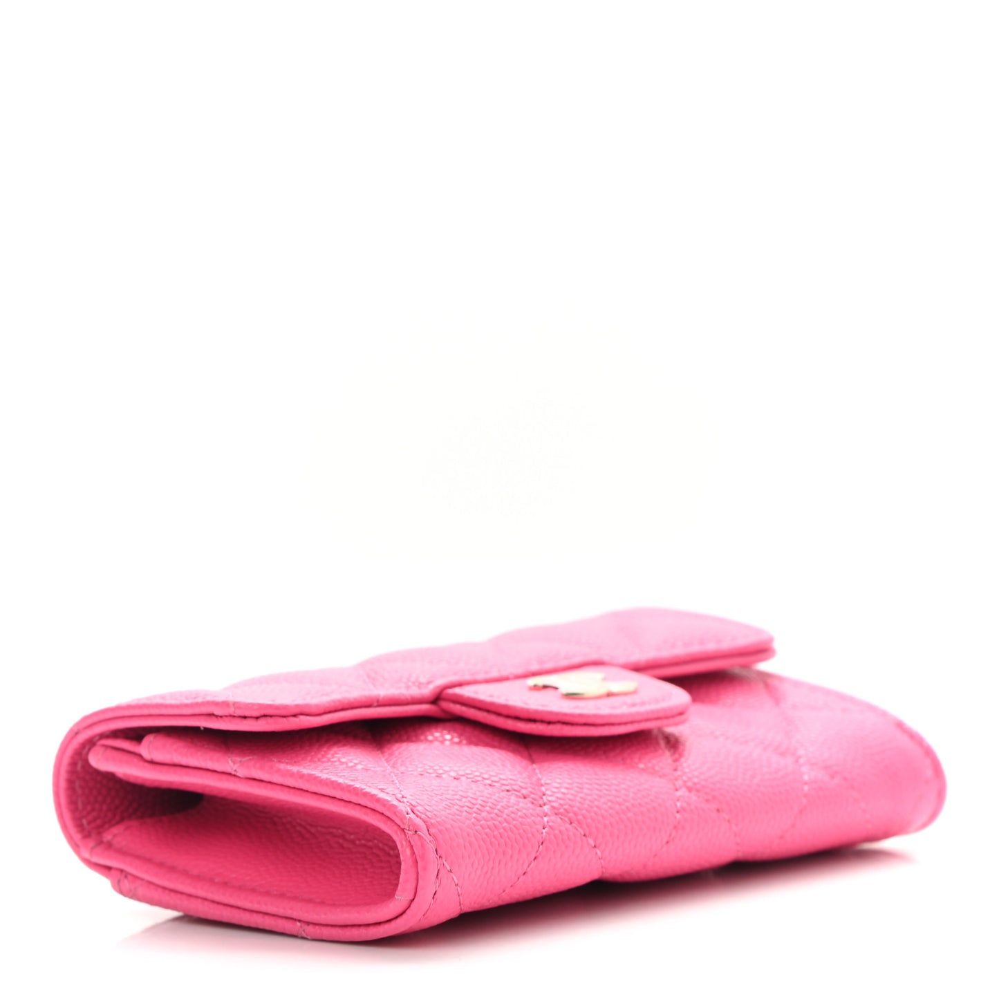 Caviar Quilted Flap Card Holder Wallet Pink