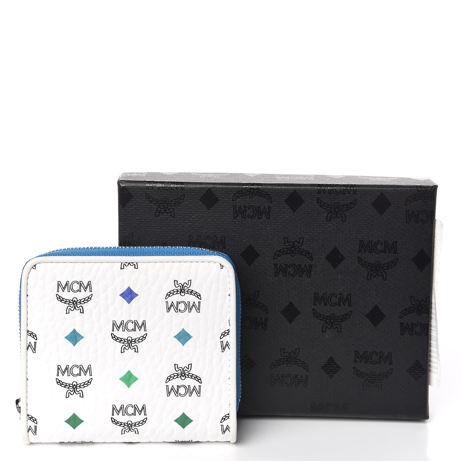 MCM Visetos Mini Zip Around Wallet White 7 of 7