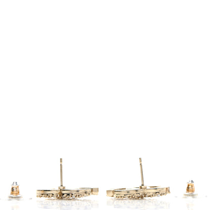 Chanel Metal Graduated Pearl Crystal CC Earrings Light Gold 3 of 5