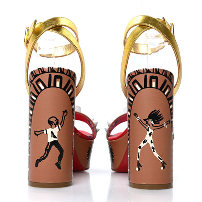 Christian Louboutin Calfskin Movida Athina Printed 130 Platform Sandals 38 Brown Multicolor 5 of 9