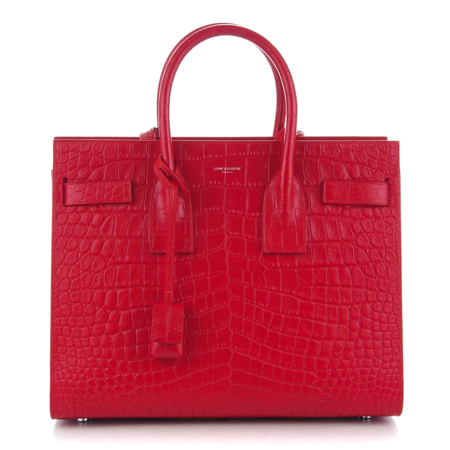 Saint Laurent Calfskin Crocodile Embossed Small Sac De Jour Rouge 1 of 11
