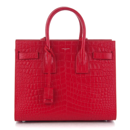 Saint Laurent Calfskin Crocodile Embossed Small Sac De Jour Rouge 1 of 11