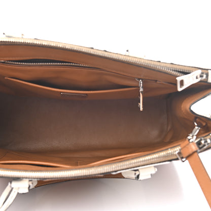 Prada Saffiano Baiadera Striped Medium Galleria Double Zip Tote Caramel Black White 5 of 10