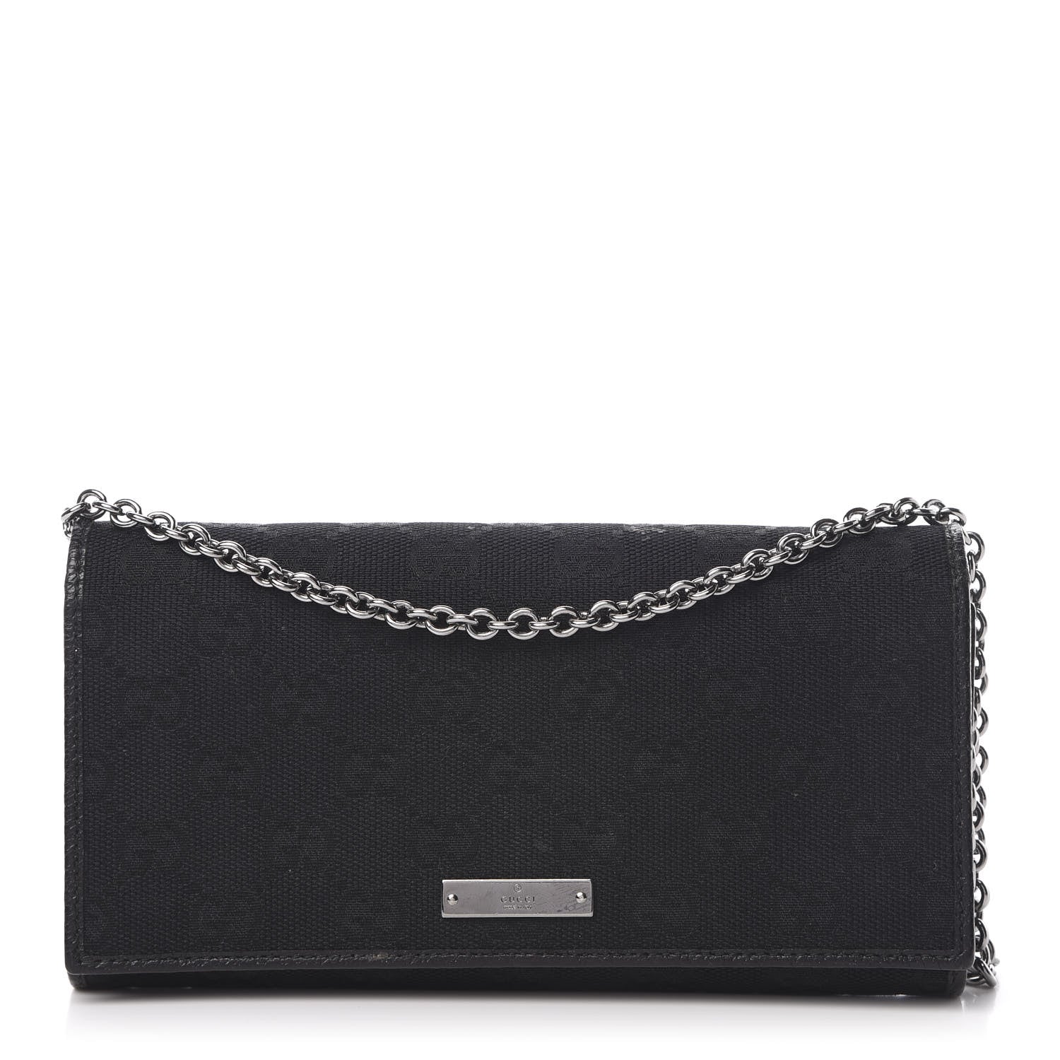Gucci Monogram Metal Bar Chain Wallet Black 1 of 13