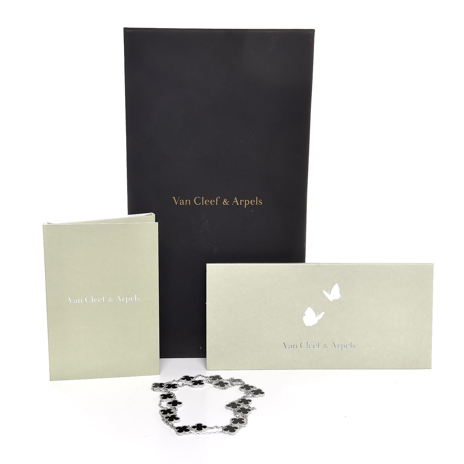 Van Cleef & Arpels 18K White Gold Black Onyx 20 Motifs Vintage Alhambra Necklace 6 of 6