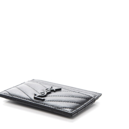 Saint Laurent Grain De Poudre Matelasse Chevron Monogram Credit Card Case Black 9 of 10