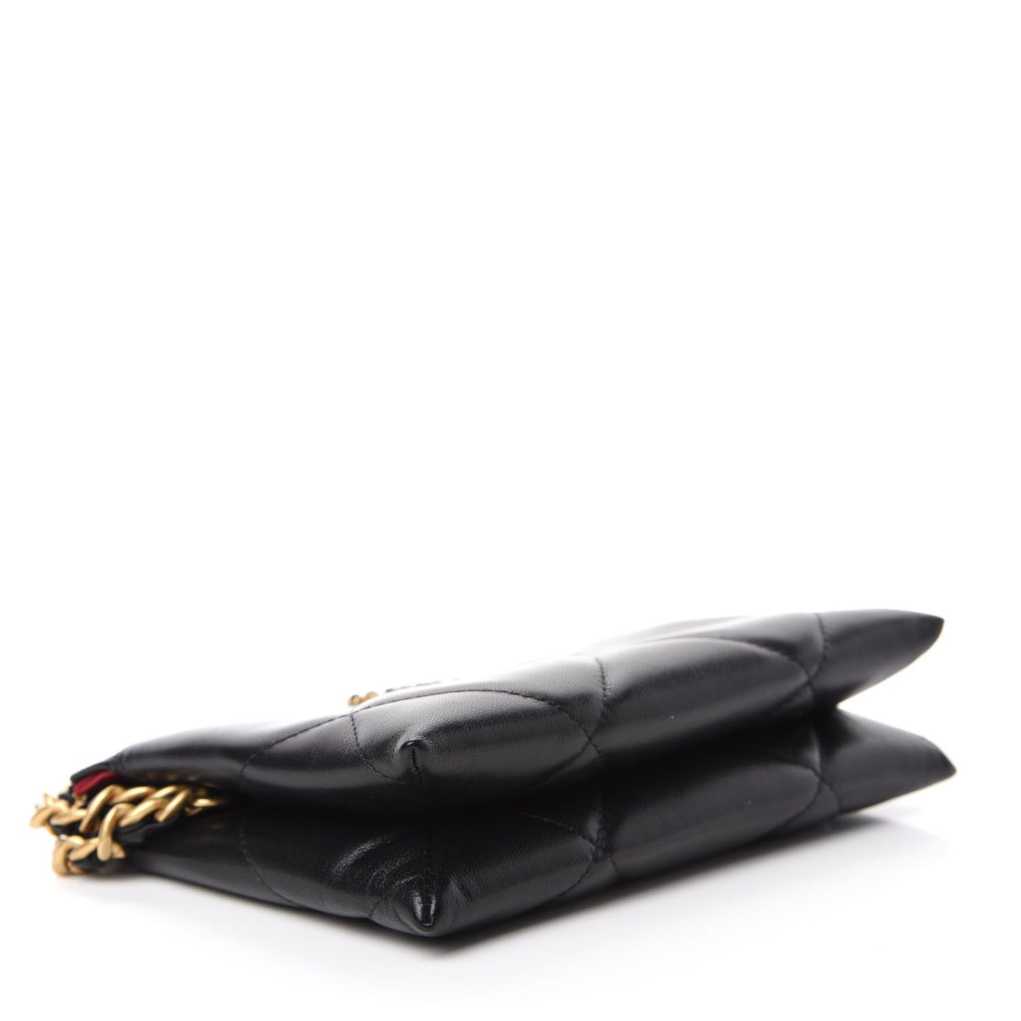Shiny Goatskin Quilted Small Chanel 19 Pouch With Handle Black