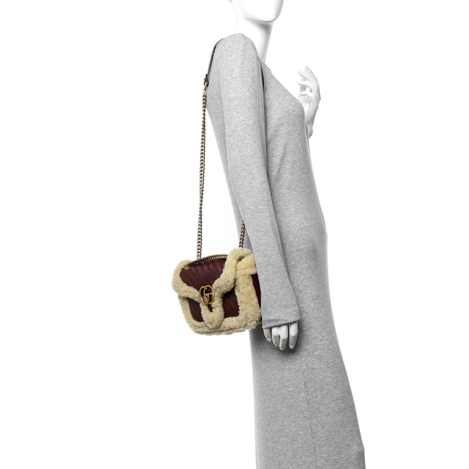 Gucci Azalea Calfskin Wool Matelasse Diagonal Small GG Marmont Shoulder Bag Sand Desert 2 of 11