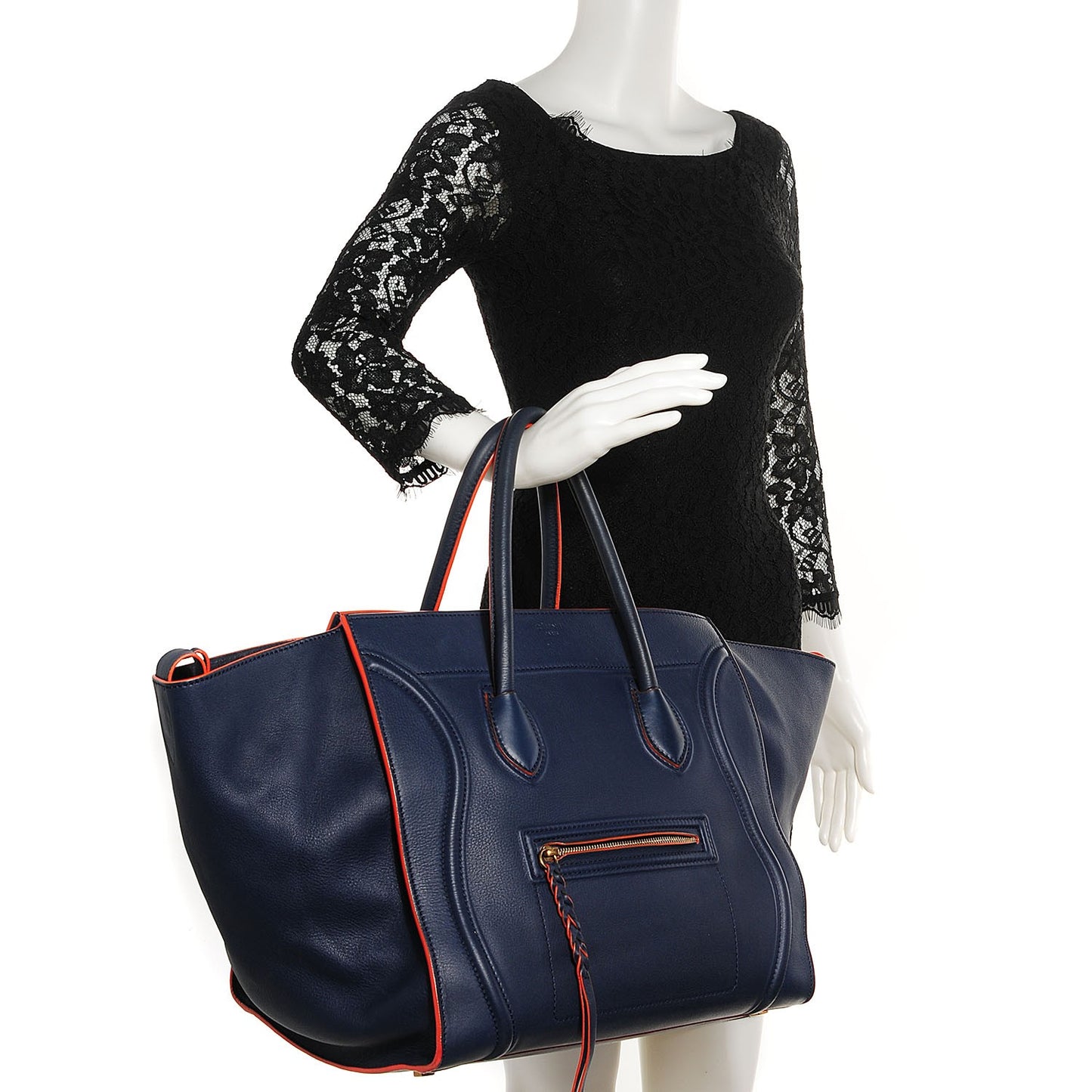 Supple Calfskin Large Phantom Luggage Navy Blue Orange